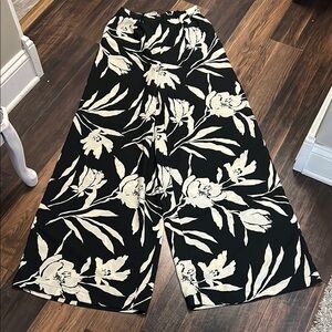 Floral Wide Leg Pants - Black and Cream